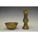 Chinese bronze 'gu' vase, and brass bowl