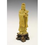 Good Chinese carved green soapstone figure of a sage or priest,