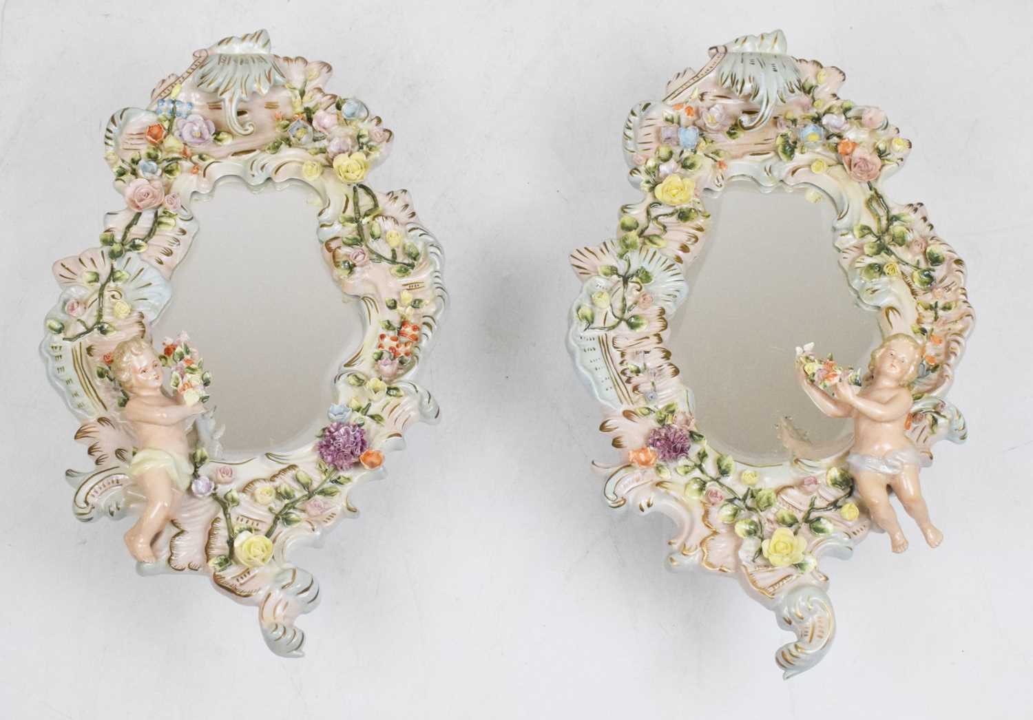 Pair of 20th Century German Sitzendorf porcelain mirrors