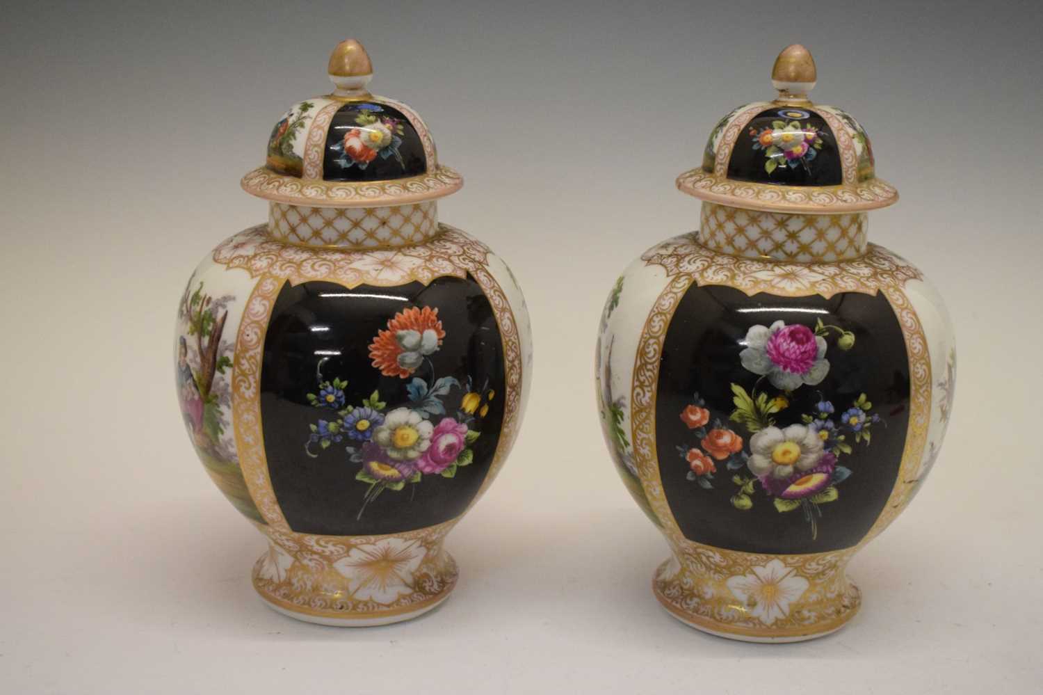 Pair of Dresden vases and covers - Image 4 of 9