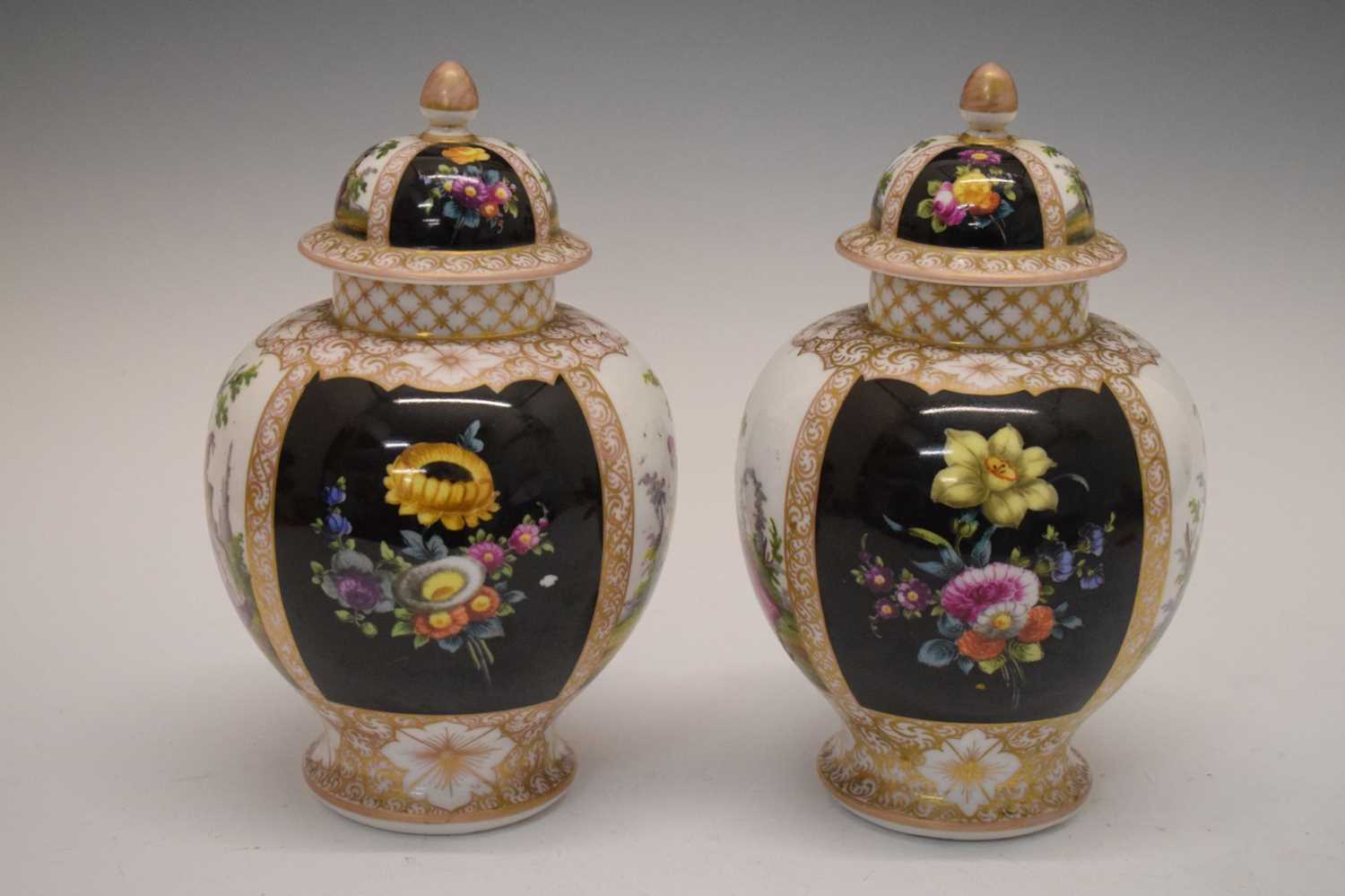 Pair of Dresden vases and covers - Image 2 of 9