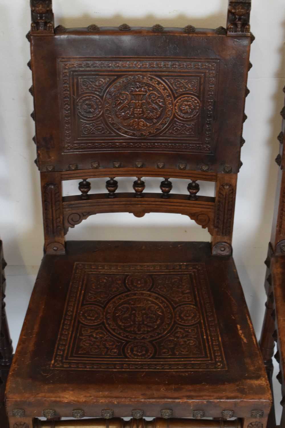 Set of eight fruitwood and leather chairs - Image 8 of 14