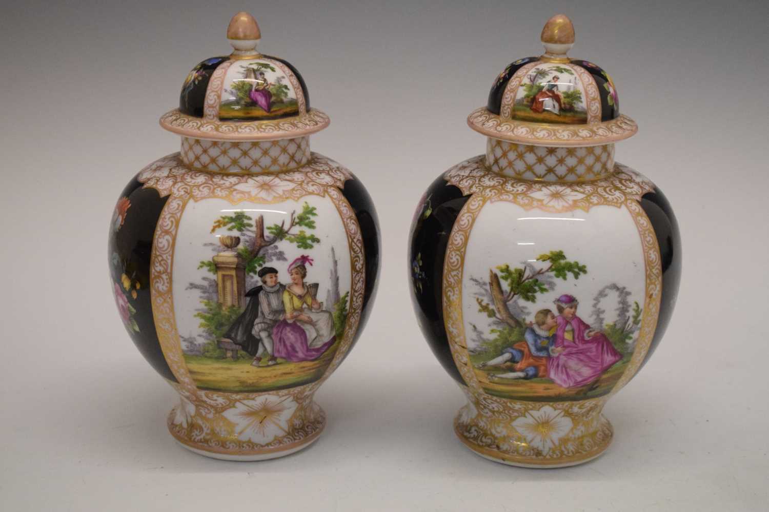 Pair of Dresden vases and covers - Image 3 of 9