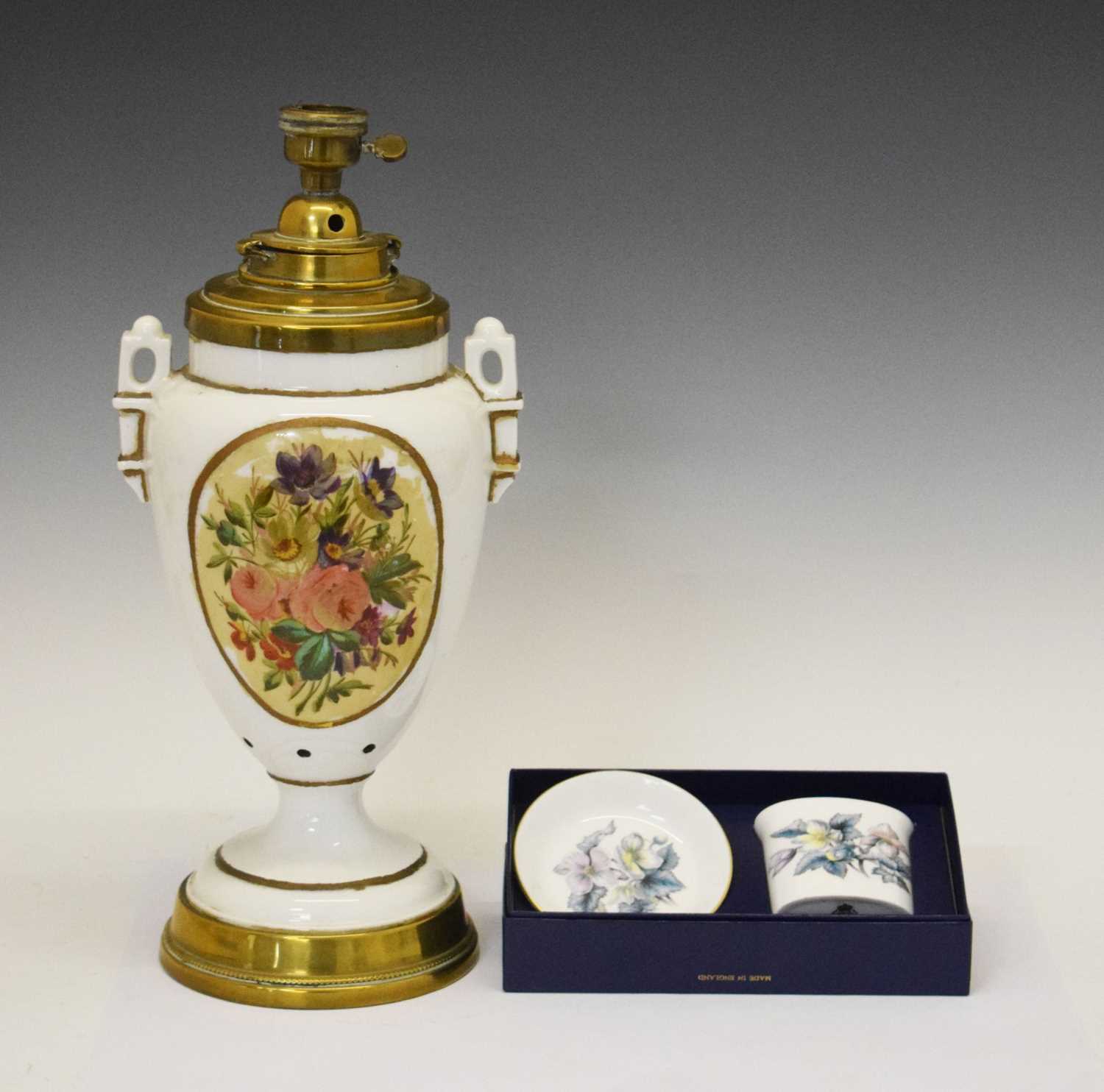 Antique table lamp and Royal Worcester boxed gift set