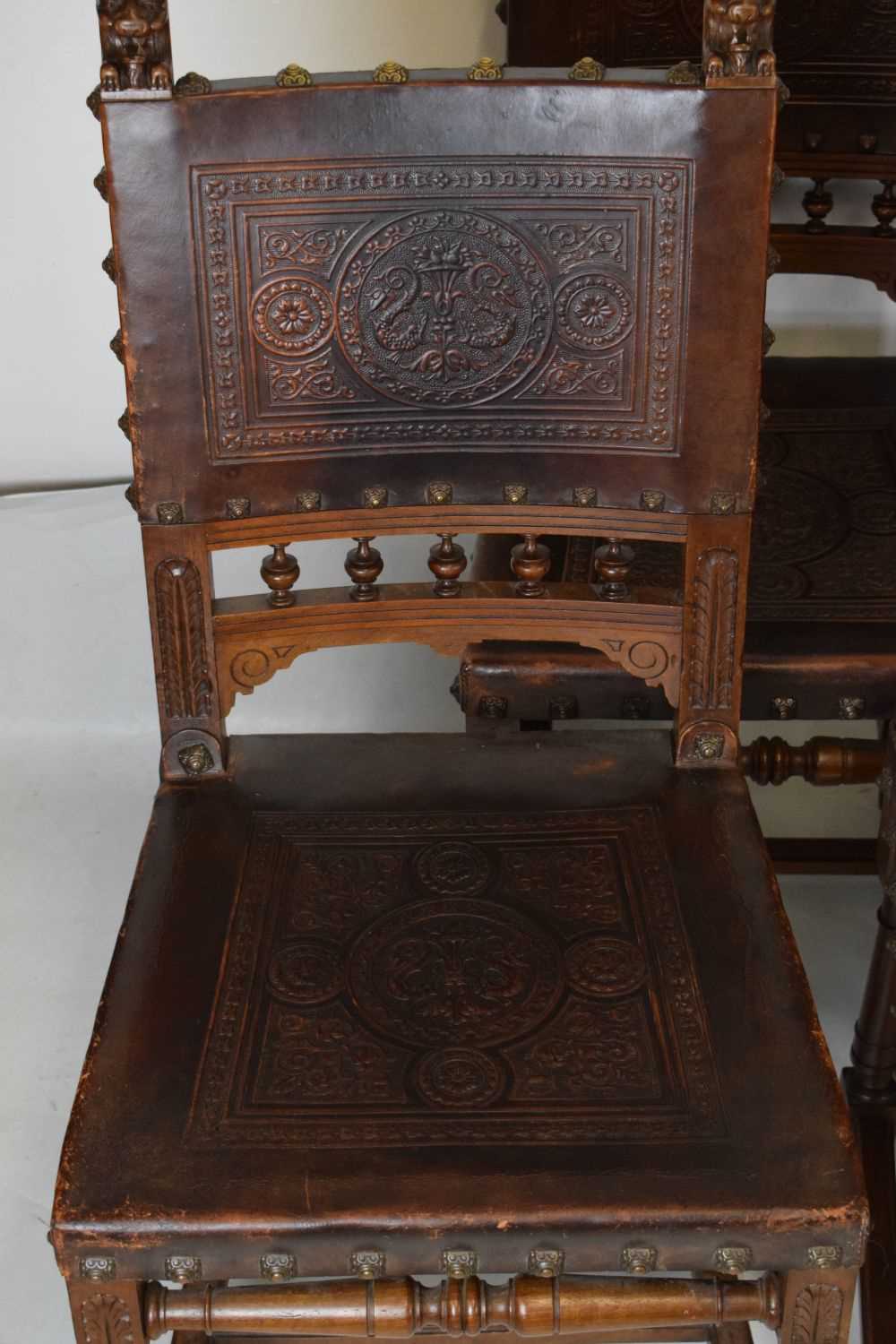 Set of eight fruitwood and leather chairs - Image 3 of 14