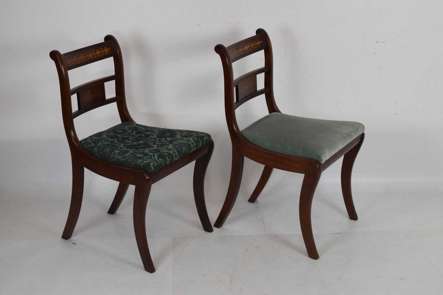 Set of four mahogany and brass inlaid chairs - Image 7 of 12