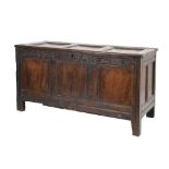 William III oak three-panel coffer or bedding chest