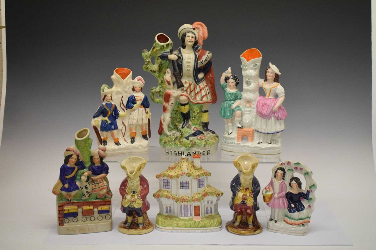 Quantity of Staffordshire figures, vases