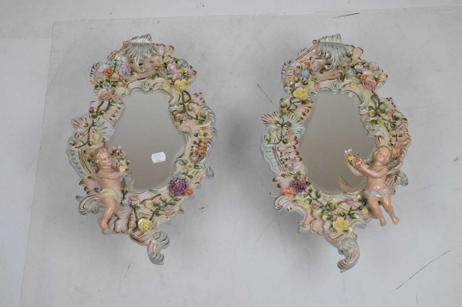 Pair of 20th Century German Sitzendorf porcelain mirrors - Image 7 of 7