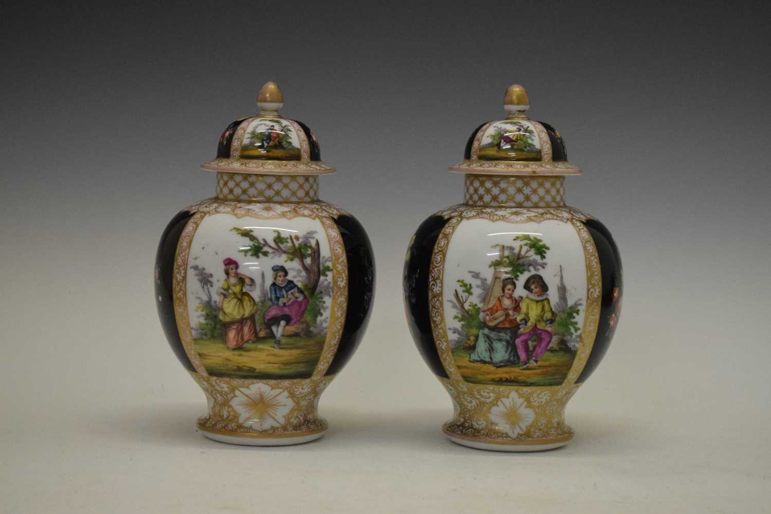 Pair of Dresden vases and covers - Image 9 of 9