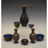 Group of cloisonne vases, bowls and lidded trinket boxes