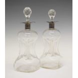 Pair of silver collared glug-glug decanters