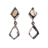 Pair of Indian white metal drop earrings set with facetted quartz stones