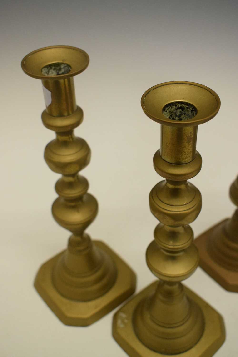 Three pairs of brass candlesticks - Image 2 of 10