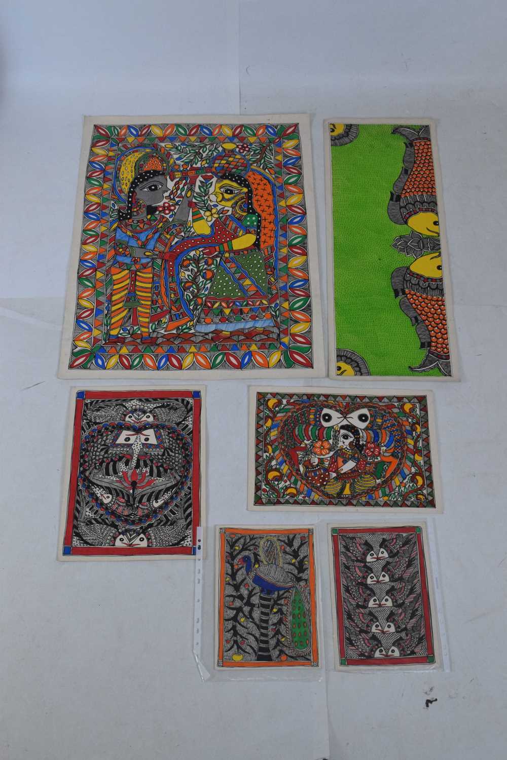 Six Indian madhubani paintings