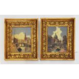 W. Didier - Pair of oils on board - Dutch canal/ town scenes