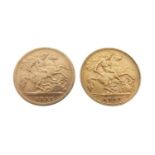 Two gold half sovereigns