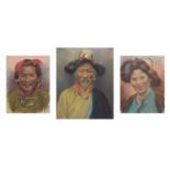 Early to mid 20th Century oil on canvas - Tibetan gentleman and other pair