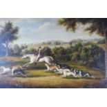 Reproduction oil on canvas - Greyhound coursing