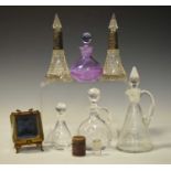 Pair of silver mounted scent bottles together with a quantity of glass perfume bottles, decanters