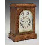 Hamburg American Clock Co - German inlaid oak cased mantel clock