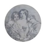 Early Victorian pen and ink study of three ladies