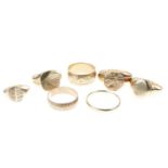 Quantity of 9ct gold signet rings and wedding bands