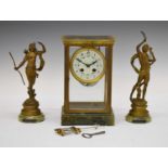 Early 20th Century French green onyx four-glass mantel clock