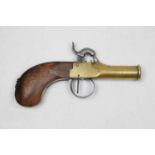 Belgian brass cannon barrelled overcoat pistol, a brass 6cm barrel integral with the frame