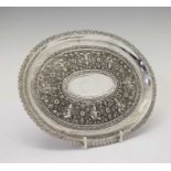Indian white metal oval tray
