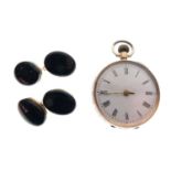 Lady's yellow metal stamped '14K' fob watch and a pair of 10k cufflinks