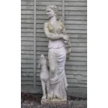 Large composite stone garden statue of Diana the Huntress
