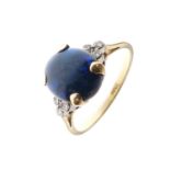 Black opal single stone ring set three diamonds to each shoulder