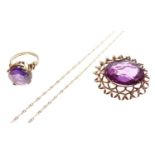 Synthetic sapphire brooch and a similar ring