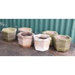 Set of six hexagonal composite stone garden planters