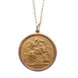 George V gold sovereign 1912 in 9ct gold mount