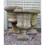 Pair of composite stone garden pedestal planters, plus other