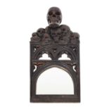 Unusual carved wood 'memento mori' mirror