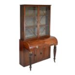 19th Century mahogany and inlaid cylinder bureau with bookcase