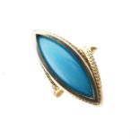 Unmarked ring with navette-shaped turquoise-blue coloured stone