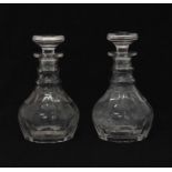 Pair of cut glass ring neck decanters