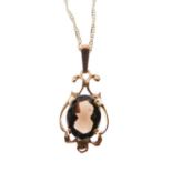 9ct gold signet ring, cameo ring, pendant and chain