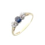 Sapphire and diamond three-stone ring