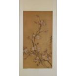 Chinese watercolour on silk scroll painting of cherry blossom