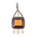 Victorian Madeira citrine, diamond and pearl pendant