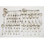 Matched suite of George V silver Hanoverian rat-tail cutlery