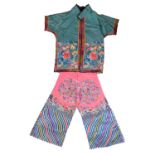 Chinese embroidered silk short-sleeved jacket, bustier and trousers, plus Summer coat