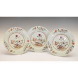 Three Chinese Canton Famille Rose porcelain plates, circa 1800