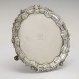 Early George III silver pie-crust waiter or card tray