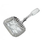 George IV silver caddy spoon with bright cut decoration